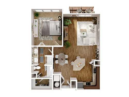 Floor plan 1 Bed, 1 Bath D (80% Income Restricted)