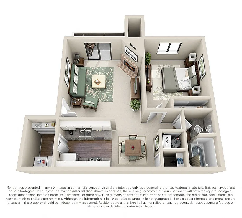Floor plan 1x1 Renovated Ponderosa