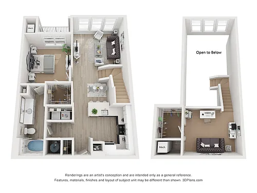 Floor plan One Bedroom w-Loft R