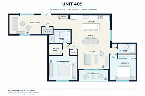 Floor plan 2 Bed - 1 Bath - Plan 409