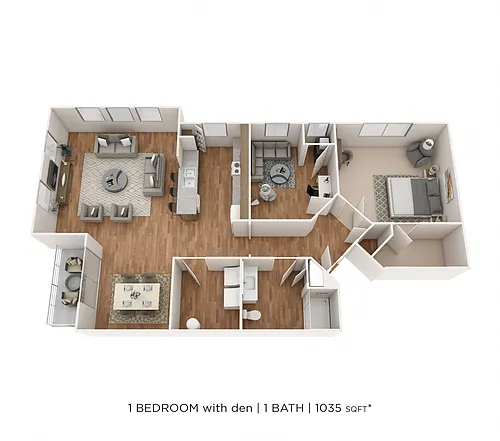 Floor plan One Bedroom w/ Den- 1035 sqft