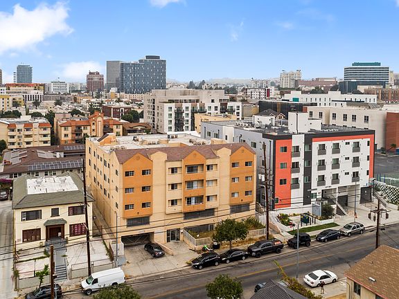 Elevated view highlighting the property's location within a vibrant neighborhood.