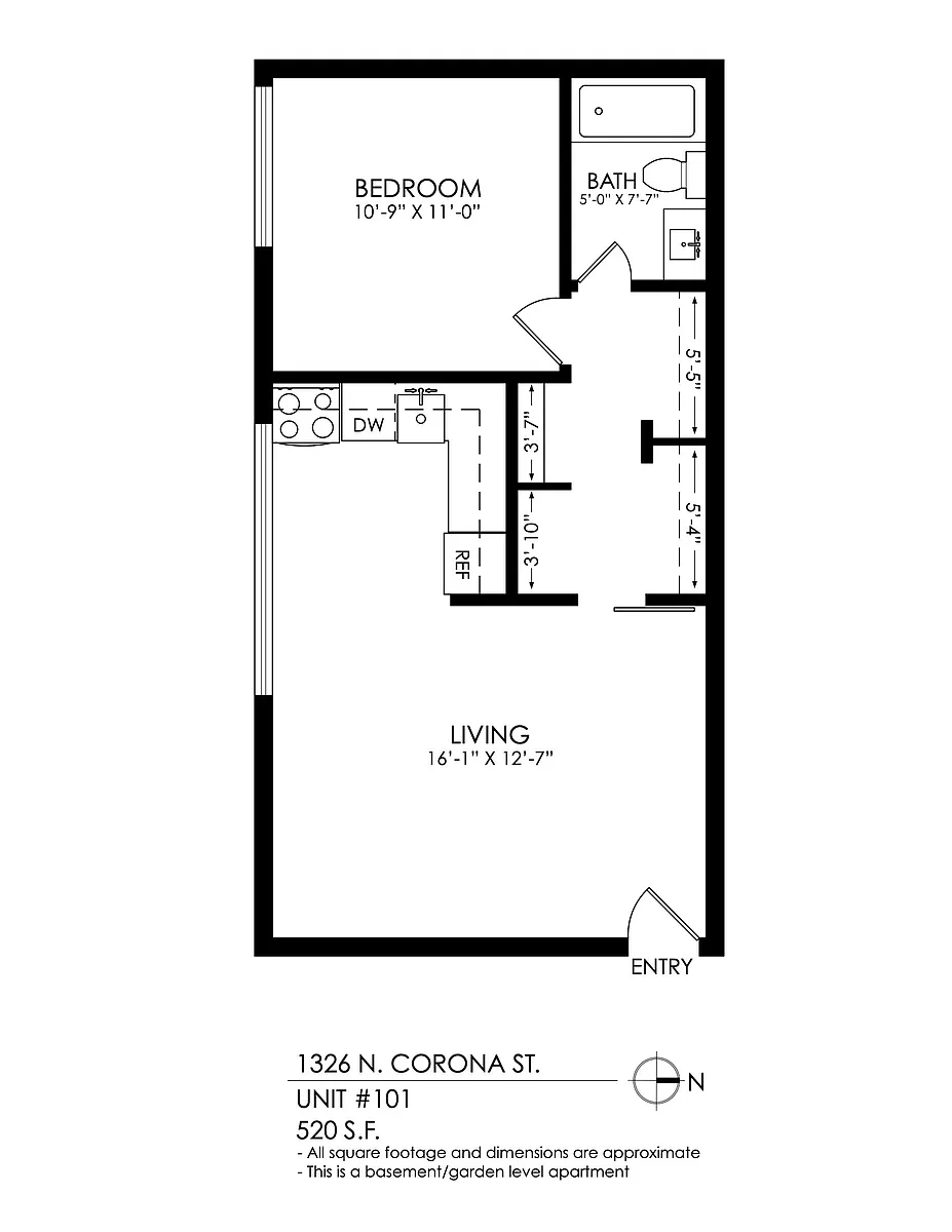 Floor plan 1 Bedroom, 1 Bath
