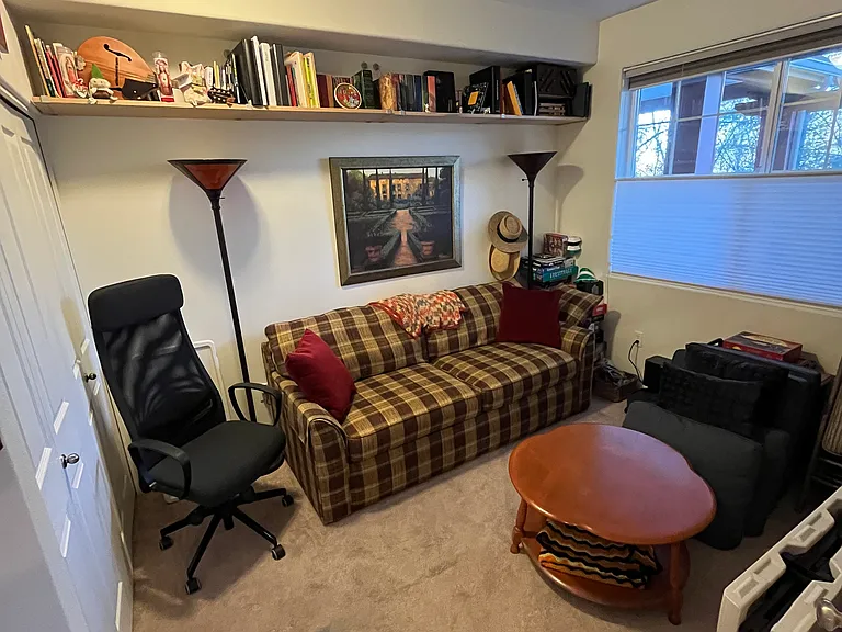 Guest bedroom shown with sleeper sofa