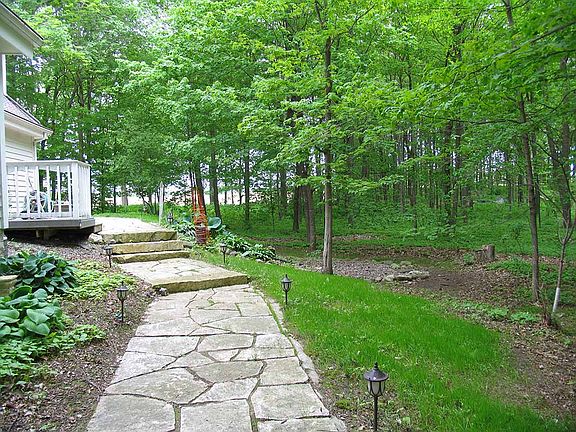 Stone pathway to deck