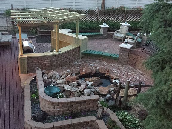 Looking down on patio area