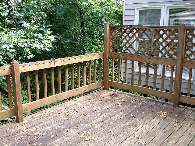 Deck off living room has private wooded views
