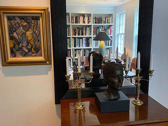 Empire chest with bronze bust and Cubist 1960's painting