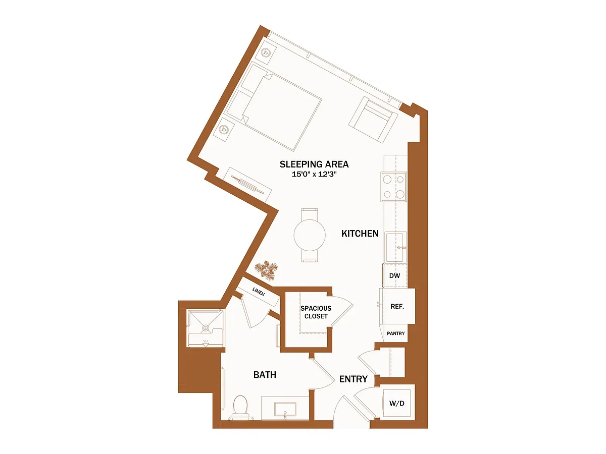 Floor plan S1 - 0 Bed | 1 Bath