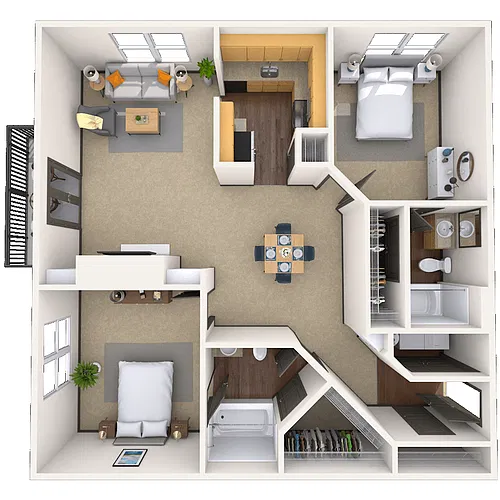 Floor plan Traditional 2x2 949-992 SF