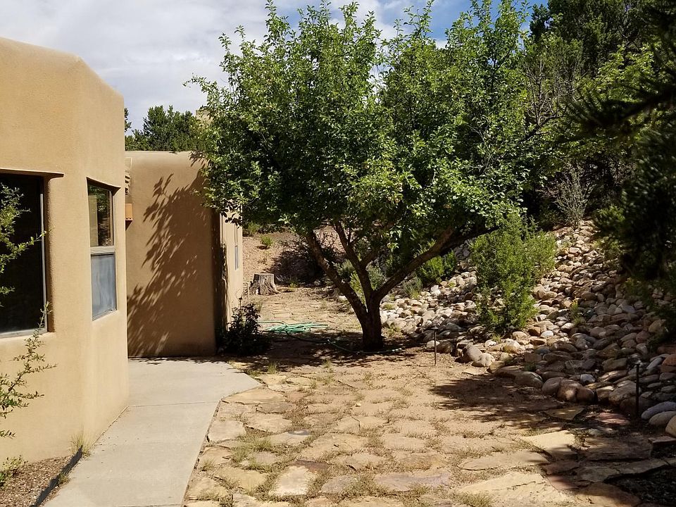 Front entry walkway with apple tree