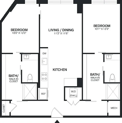 Floor plan 2 Bed/2 Bath-B1