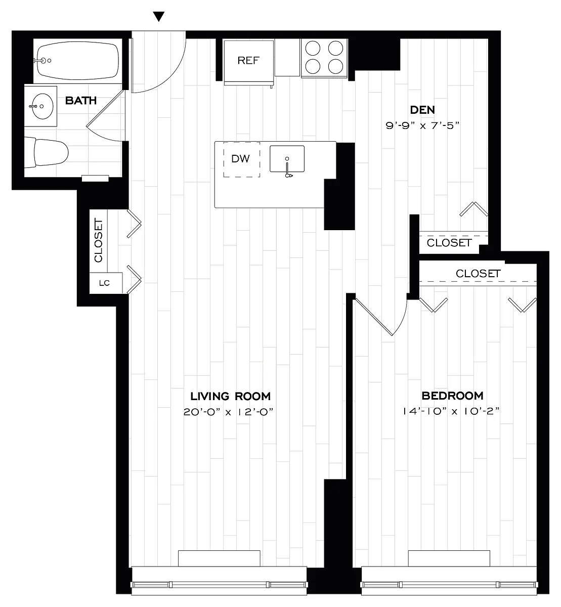 Floor plan 1 Bed/1 Bath Den-A12