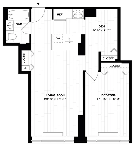 Floor plan 1 Bed/1 Bath Den-A12