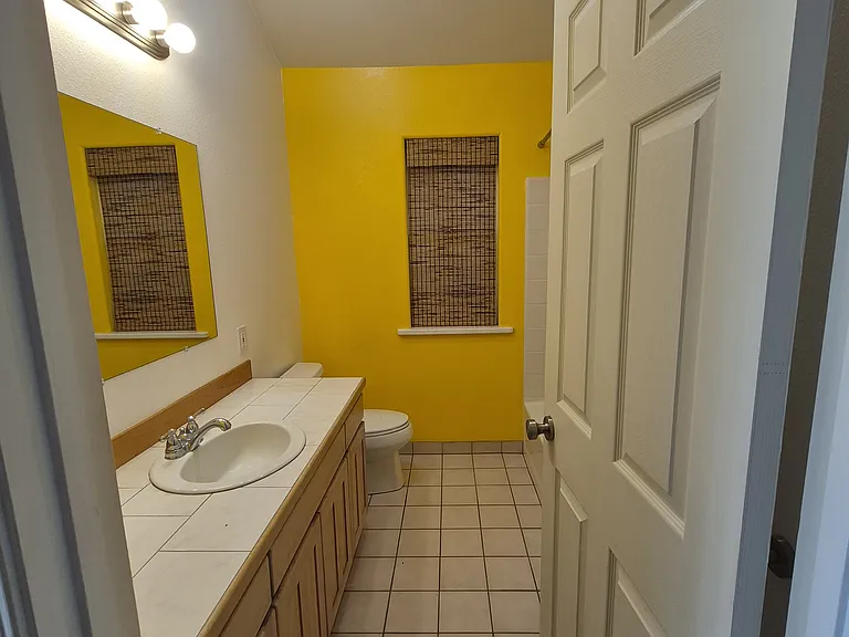 View from hallway into guest bathroom