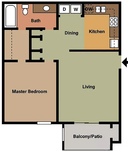 Floor plan 1Bed - 1Bath