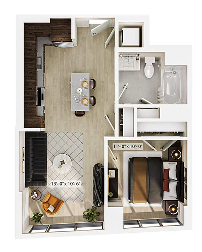 Floor plan 1 Bed/1 Bath-A2