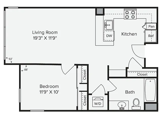 Floor plan 1 Bed 1 Bath - 1A-1i
