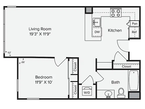 Floor plan 1 Bed 1 Bath - 1A-1i