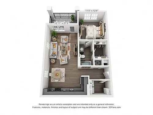 Floor plan Crockett (1 Bed)