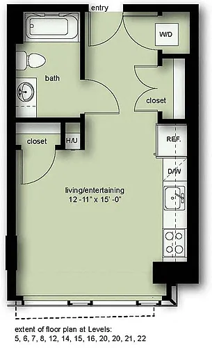 Floor plan Wave Studio 1 Bath A11