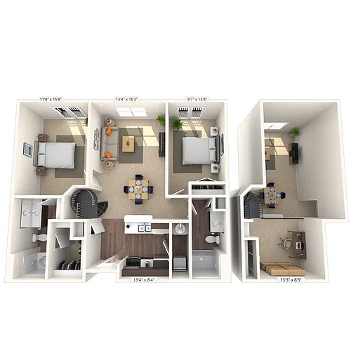 Floor plan Traditional 2x2 920-1232 SF