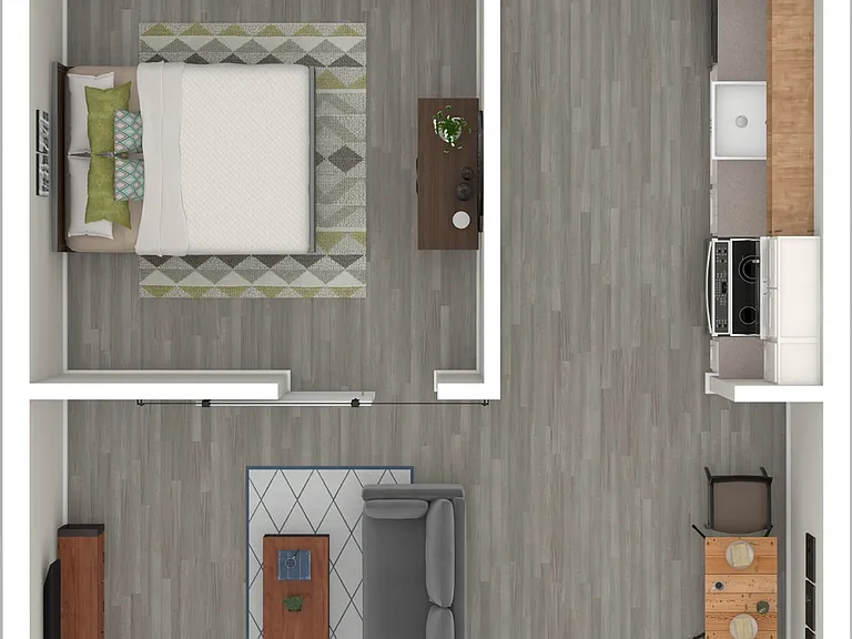 3D Furnished Floor Plan 1x1 B, C, D 3D Furnished Floor Plan 1x1 B, C, D