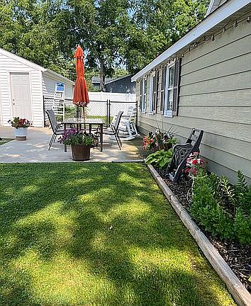 Landscaped yard.