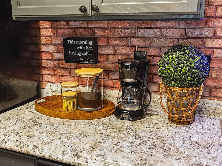 Fully equipped kitchen for all of your cooking needs! Dining table with seating for 4.