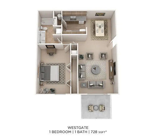 Floor plan Westgate 1Bed 1Bath 728sqft
