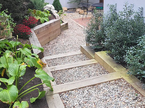 Stairs down to private patio