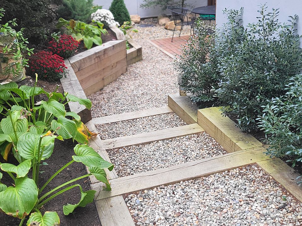 Stairs down to private patio