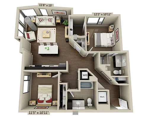 Floor plan Two Bedroom B2J