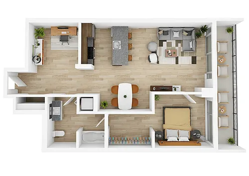 Floor plan One-Bedroom + Den H