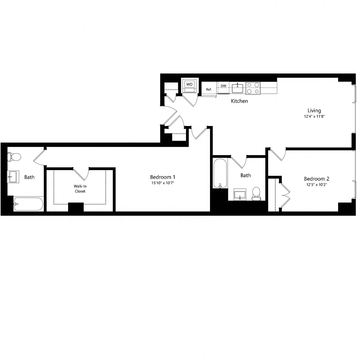 Floor plan 2 Bedroom - 2 Bath | B01