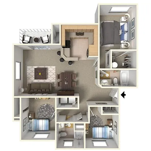 Floor plan 3 Bedroom, 2 Bathroom