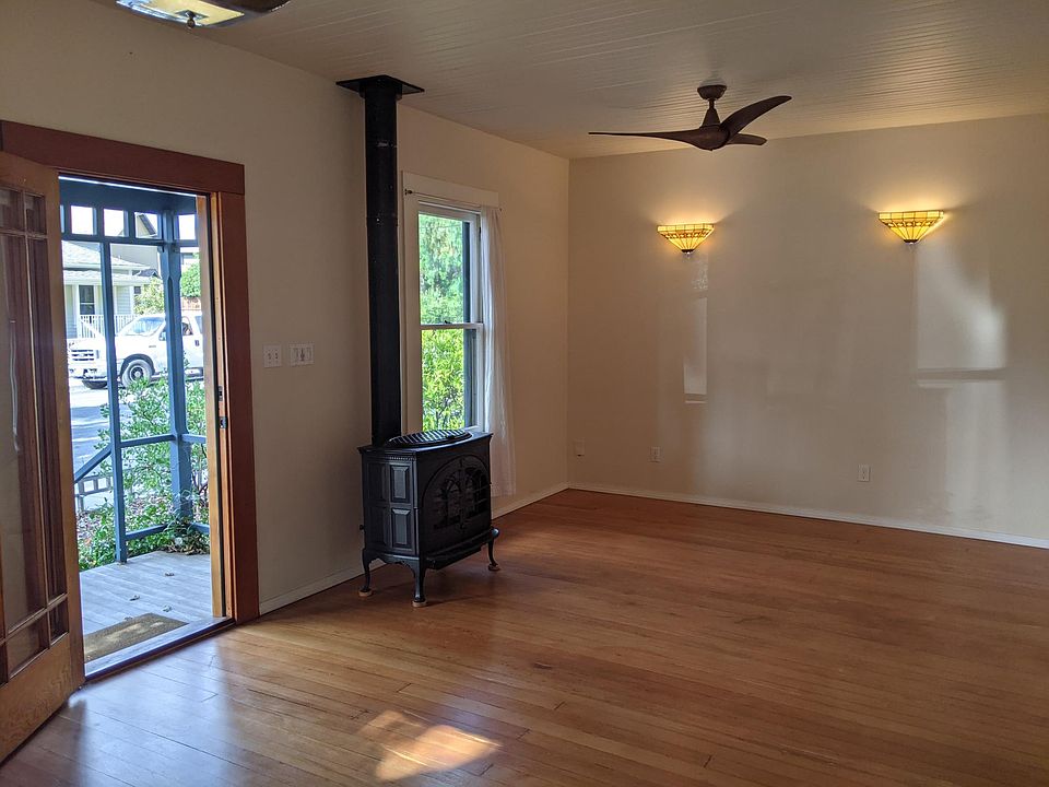 Front entry, living area, cast iron stove