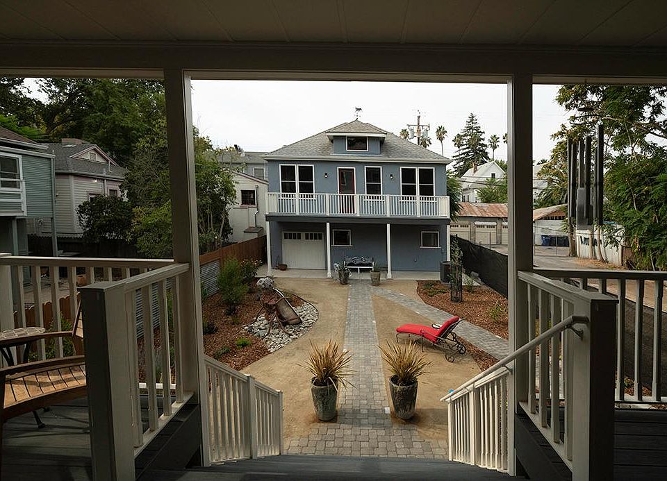 The view to the Carriage House from street facing house.