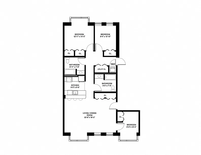 Floor plan Market Rate Apartments - 3 Bedroom