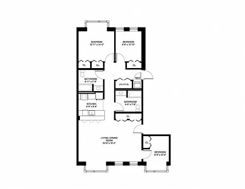 Floor plan Market Rate Apartments - 3 Bedroom