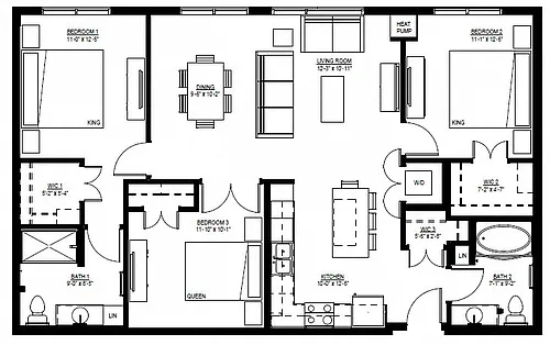 Floor plan Three Bedroom - L (60%)