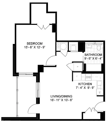 Floor plan 1 Bed/1 Bath-A09b