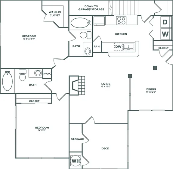 Two Bedroom Two Bath With Garage (1114 SF) Two Bedroom Two Bath With Garage (1114 SF)