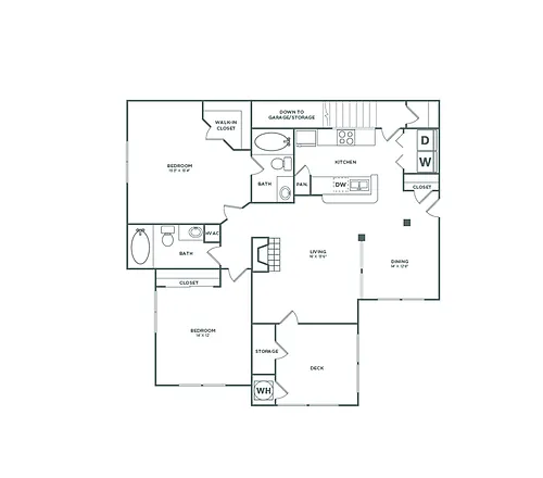 Floor plan Two Bedroom Two Bath With Garage (1114 SF)