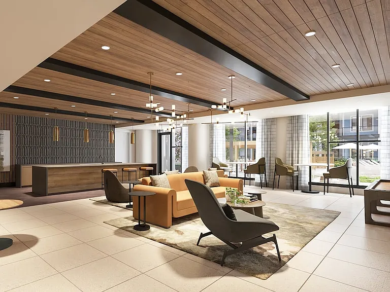 Lounge with entertaining kitchenette and workspaces (Rendering)