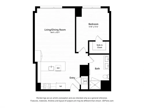 Floor plan A12P - One Bedroom