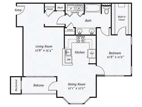 Floor plan 1 Bed/1 Bath-Watson