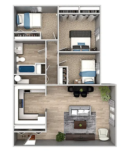 Floor plan 3 Bedroom 1 Bath