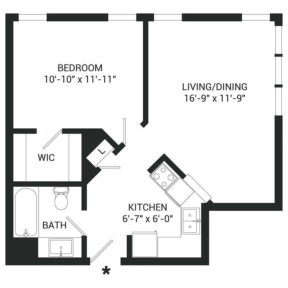 Floor plan One Bedroom Corner