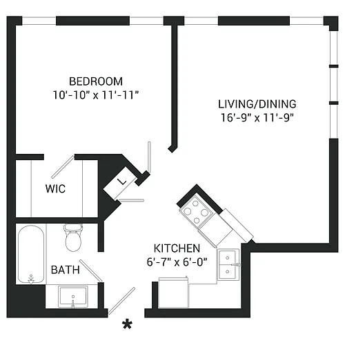 Floor plan One Bedroom Corner